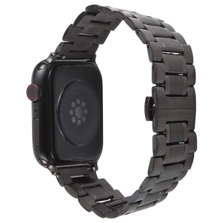 For Apple Watch 46mm / 49mm / 45mm / 44mm Butterfly Buckle New Five Beads Stainless Steel Watch Band(Black)
