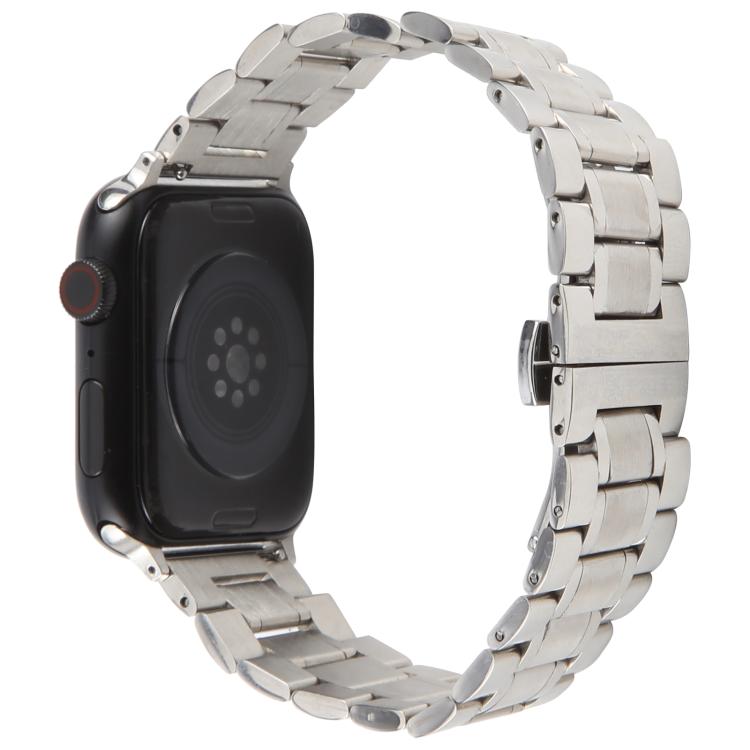 For Apple Watch 46mm / 49mm / 45mm / 44mm Butterfly Buckle New Five Beads Stainless Steel Watch Band(Silver)