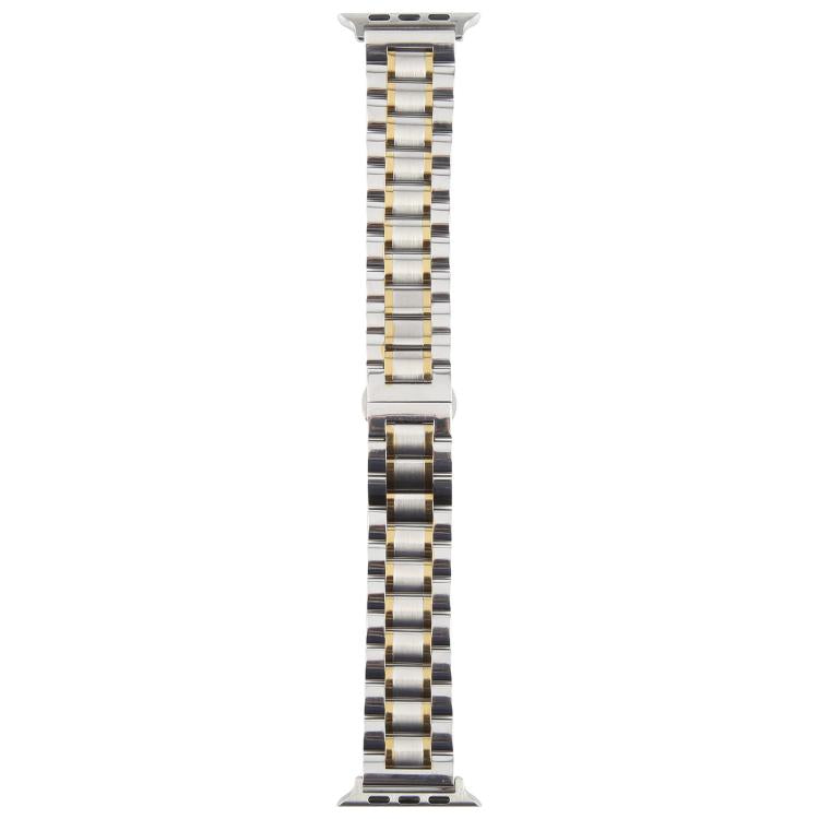 For Apple Watch 46mm / 49mm / 45mm / 44mm Butterfly Buckle New Five Beads Stainless Steel Watch Band(Silver Gold)