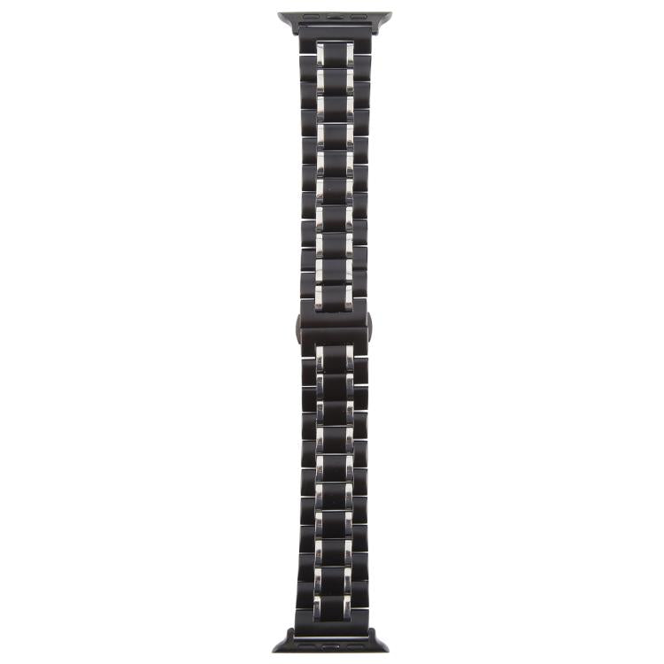 For Apple Watch 42mm / 41mm / 40mm / 38mm Butterfly Buckle New Five Beads Stainless Steel Watch Band(Black Silver)