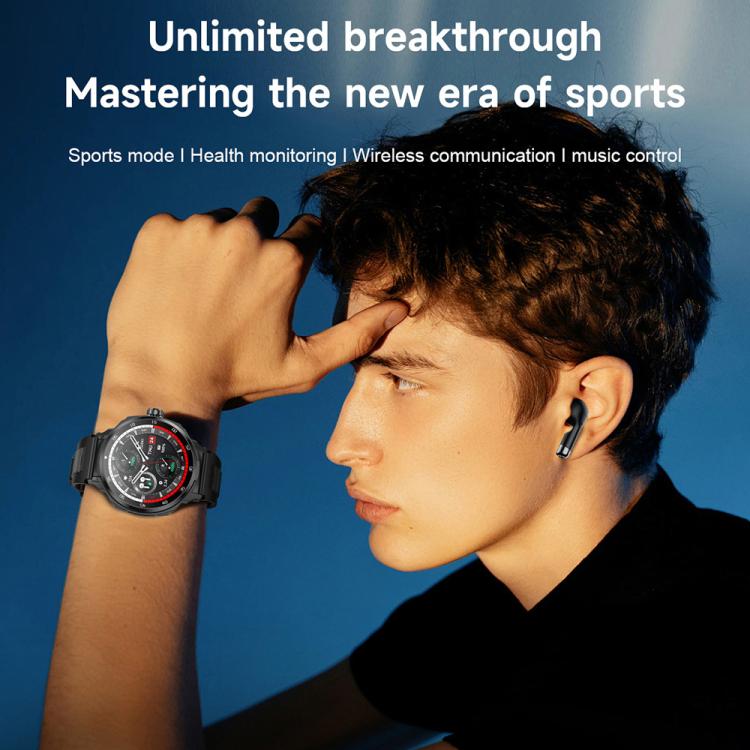 D11 1.46 inch 2 in 1 Bluetooth Earphone Smart Watch, Support Bluetooth Call / NFC / Heart Rate(Black)