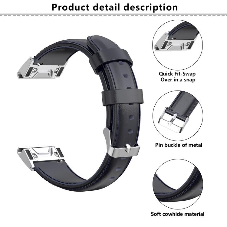 For Garmin QuickFit 26mm Kalebol Waxed Calfskin Leather Watch Band(Black)