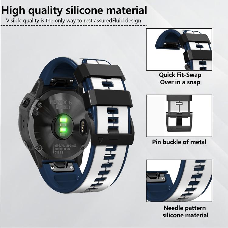 For Garmin QuickFit 22mm Kalebol Two-color Pin Silicone Watch Band(White Blue)