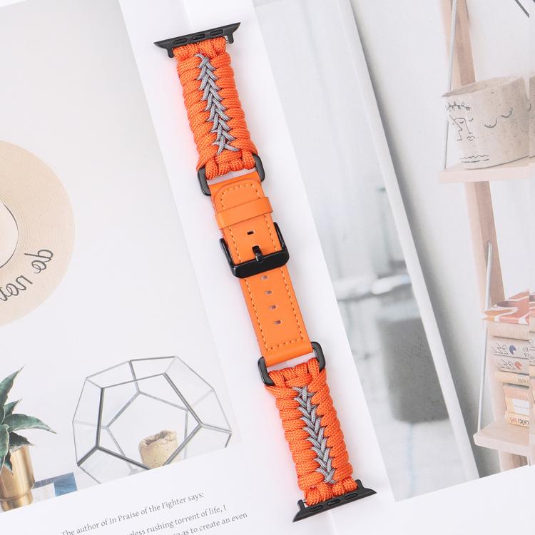 For Apple Watch 46mm / 49mm / 45mm / 44mm Double Leather Buckle Paracord Nylon Watch Band(Orange)