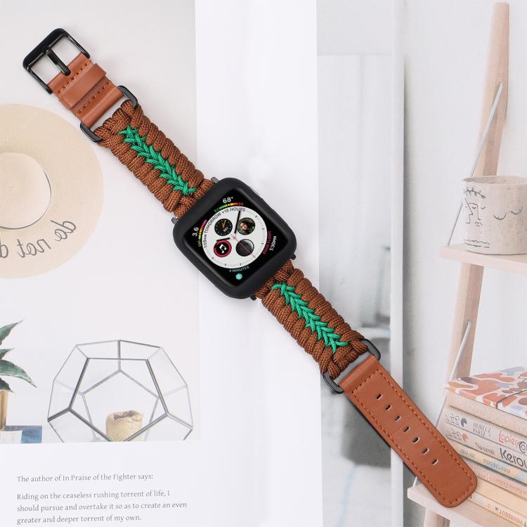 For Apple Watch 42mm / 41mm / 40mm / 38mm Double Leather Buckle Paracord Nylon Watch Band(Brown)