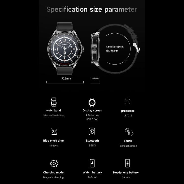 D9 1.46 inch 2 in 1 Bluetooth Earphone Smart Watch, Support Bluetooth Call / NFC / Heart Rate(Black) - free shipping - PMC TechLife - Order now!