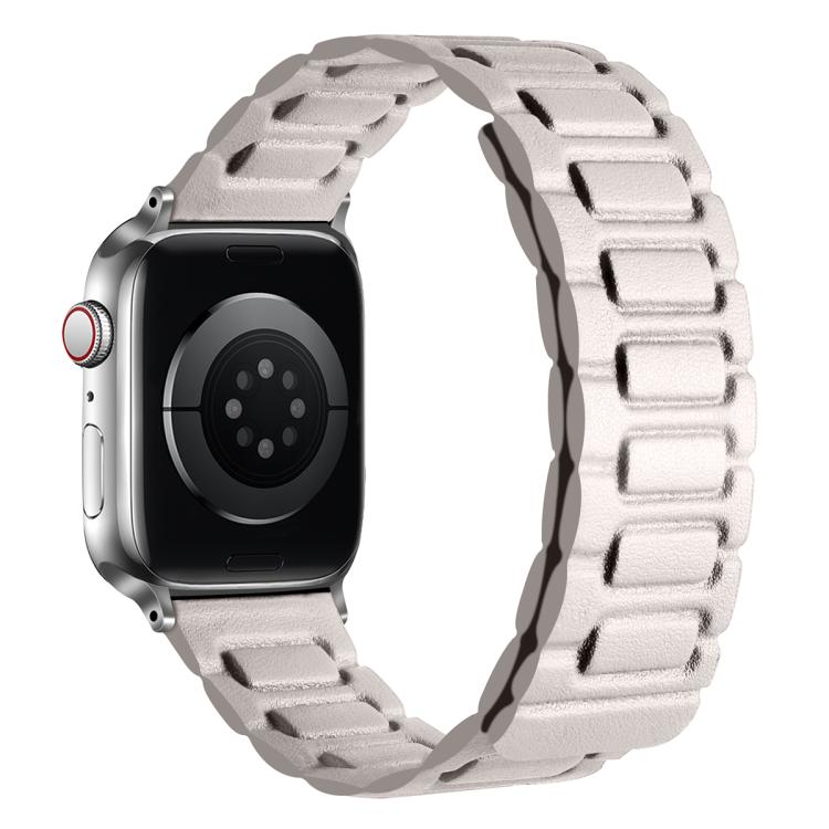 For Apple Watch 46mm / 49mm / 45mm / 44mm I-shaped Three-piece Leather Magnetic Watch Band(Starlight)