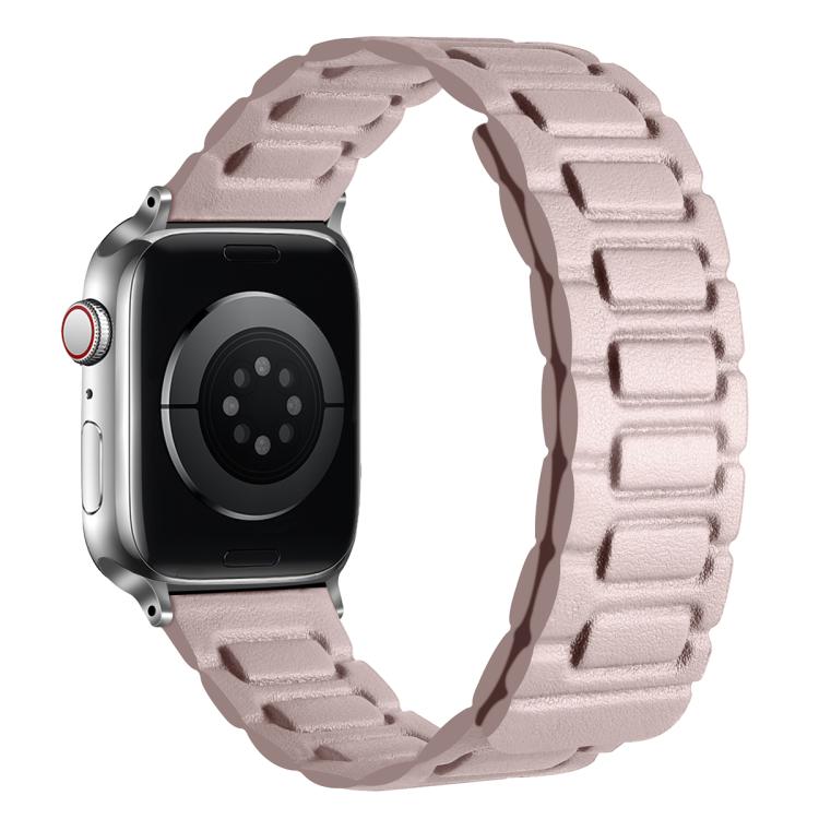 For Apple Watch 42mm / 41mm / 40mm / 38mm I-shaped Three-piece Leather Magnetic Watch Band(Khaki)