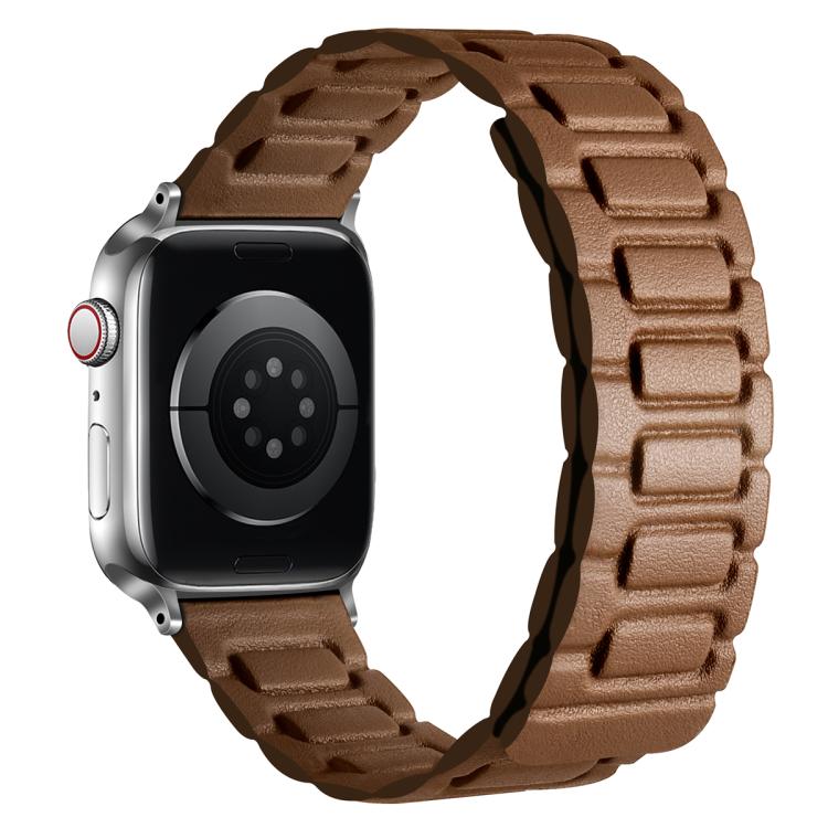 For Apple Watch 42mm / 41mm / 40mm / 38mm I-shaped Three-piece Leather Magnetic Watch Band(Brown)