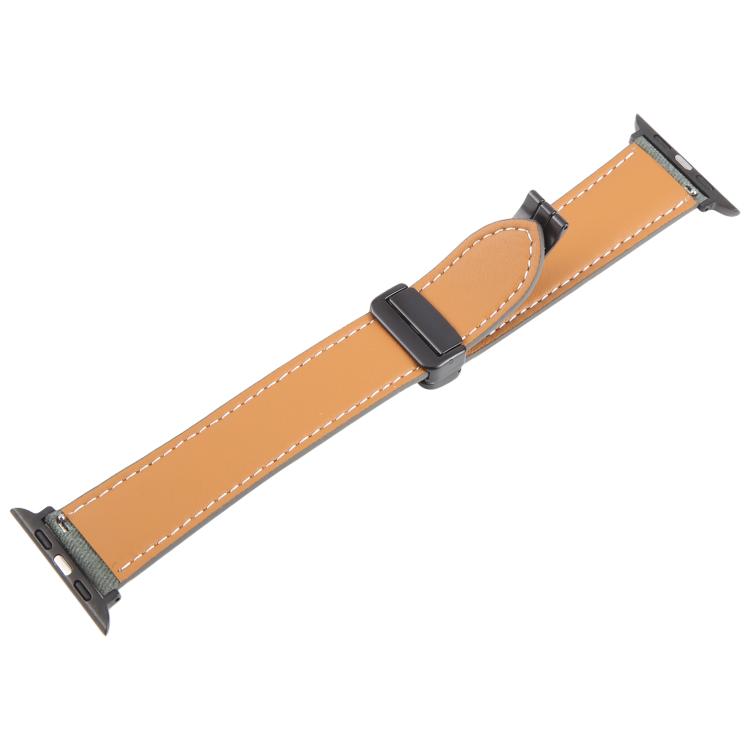 For Apple Watch 46mm / 49mm / 45mm / 44mm Folding Magnetic Buckle Denim Leather Watch Band(Retro Blue)