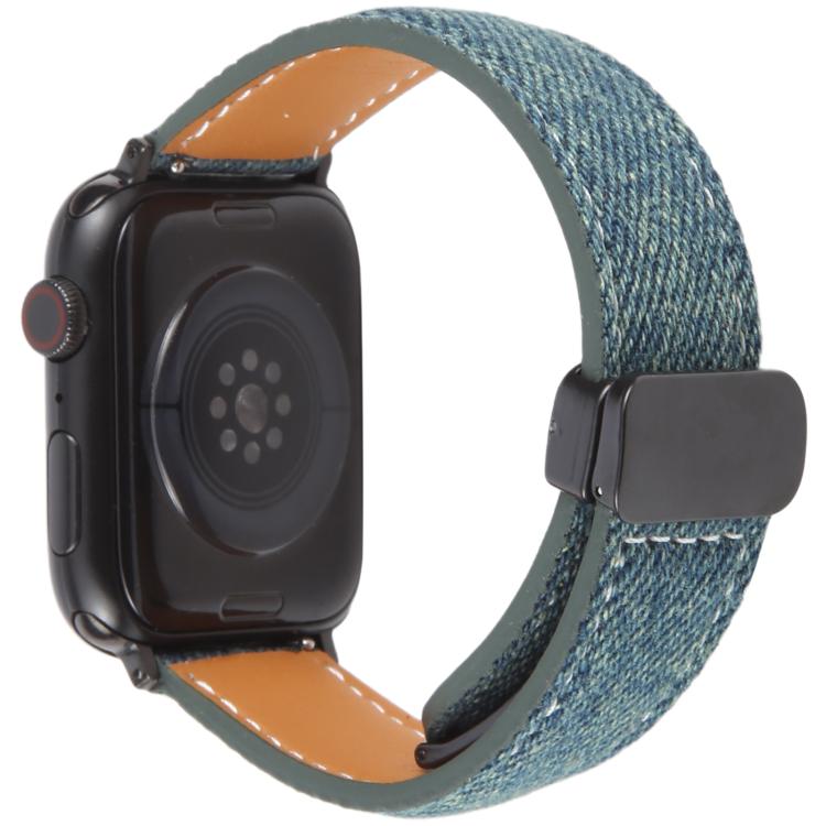 For Apple Watch 42mm / 41mm / 40mm / 38mm Folding Magnetic Buckle Denim Leather Watch Band(Royal Blue)