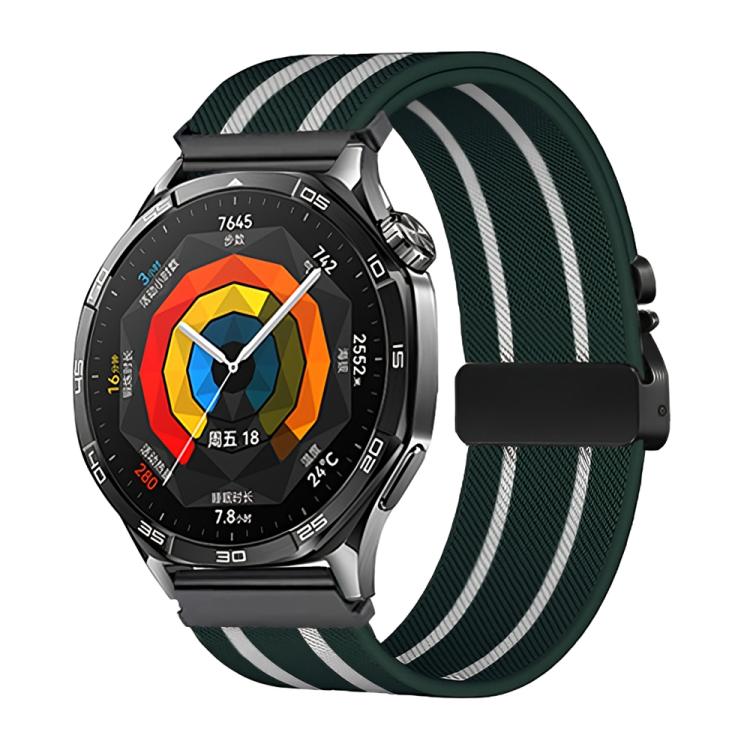 22mm Parachute Buckle Stripe Nylon Elastic Braided Watch Band(Dark Green White)