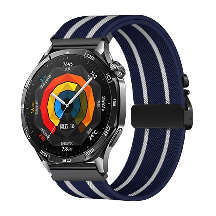 22mm Parachute Buckle Stripe Nylon Elastic Braided Watch Band(Midnight Blue White)