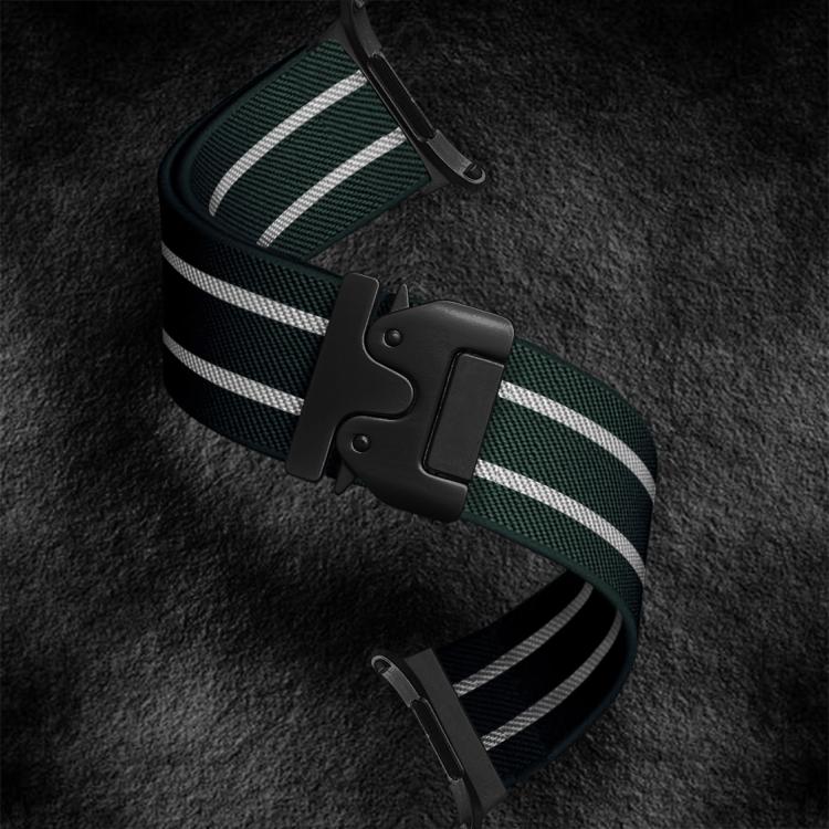 For Samsung Galaxy Watch Ultra 47mm Parachute Buckle Stripe Nylon Elastic Braided Watch Band(Dark Green White)