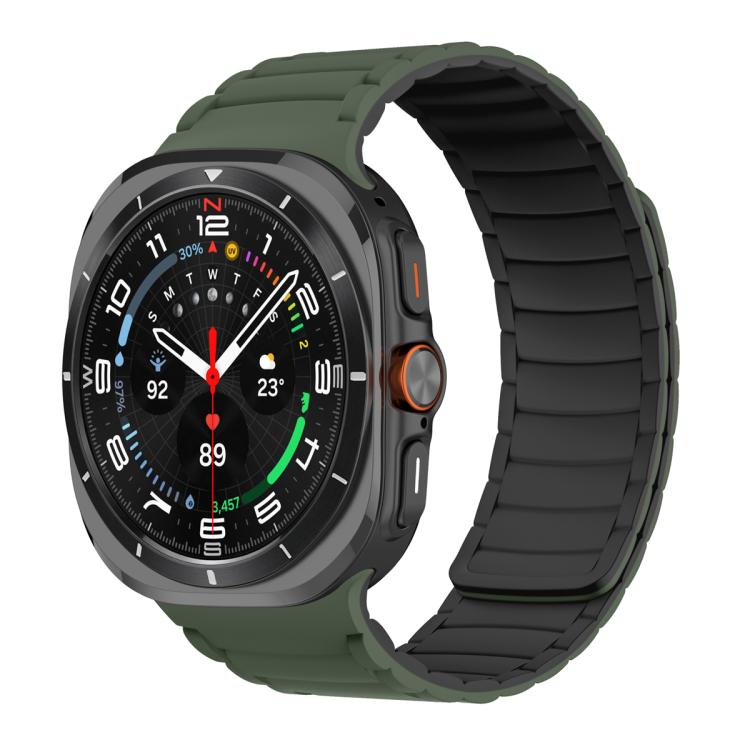 For Samsung Galaxy Watch Ultra 47mm Silicone Sport Magnetic Watch Band(Army Green+Black)