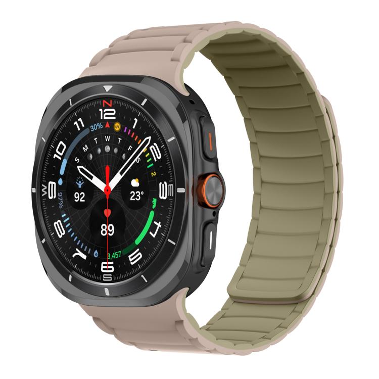 For Samsung Galaxy Watch Ultra 47mm / Ultra 2025 Silicone Sport Magnetic Watch Band(Camel+Bean Pink)