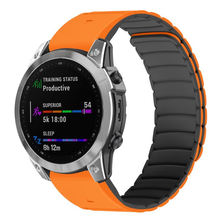 For Garmin Watch 26mm Quick Release Silicone Sport Magnetic Watch Band(Orange+Black)
