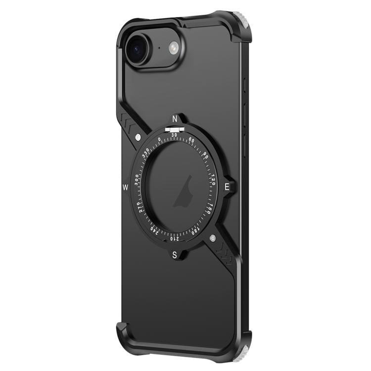For iPhone 16e S Shaped 360 Holder Airbag Frameless MagSafe Metal Phone Case(Black) - free shipping - PMC Jewellery - Order now!