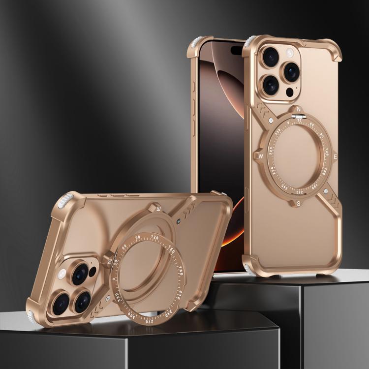 For iPhone 16e S Shaped 360 Holder Airbag Frameless MagSafe Metal Phone Case(Desert Gold) - free shipping - PMC Jewellery - Order now!
