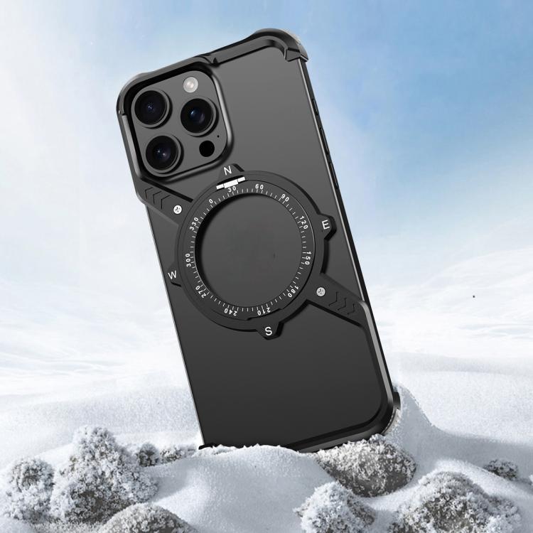 For iPhone 16e S Shaped 360 Holder Airbag Frameless MagSafe Metal Phone Case(Black) - free shipping - PMC Jewellery - Order now!