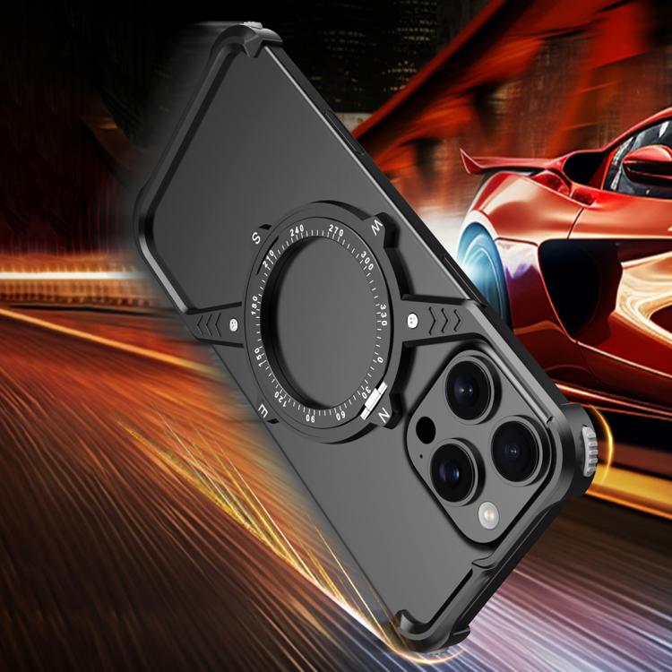 For iPhone 16e S Shaped 360 Holder Airbag Frameless MagSafe Metal Phone Case(Black) - free shipping - PMC Jewellery - Order now!