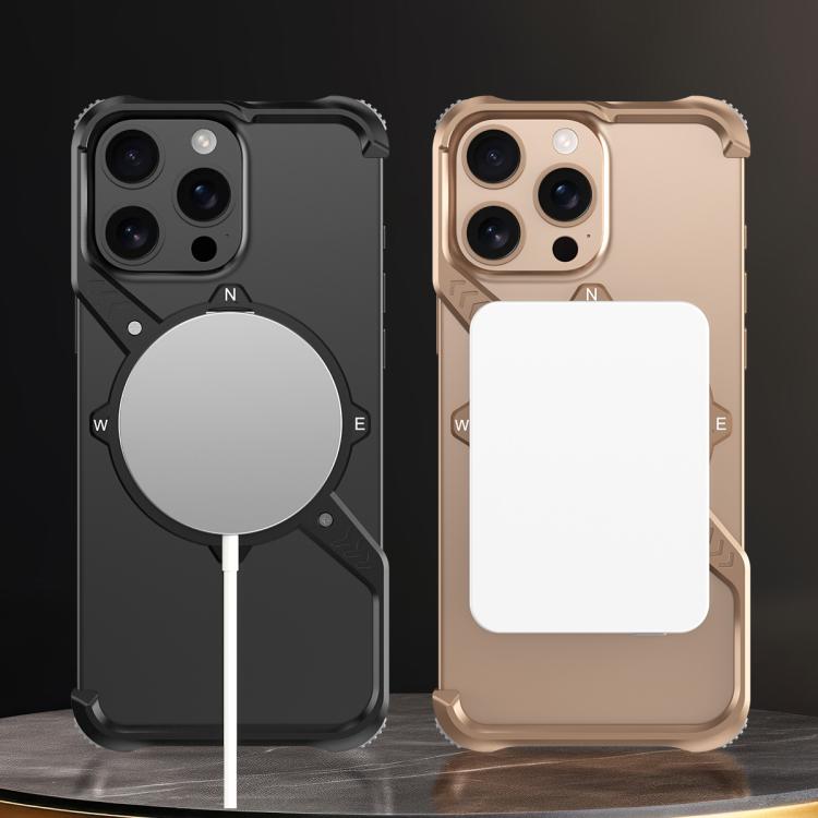 For iPhone 15 Pro Max S Shaped 360 Holder Airbag Frameless MagSafe Metal Phone Case(Desert Gold) - free shipping - PMC TechLife - Order now!