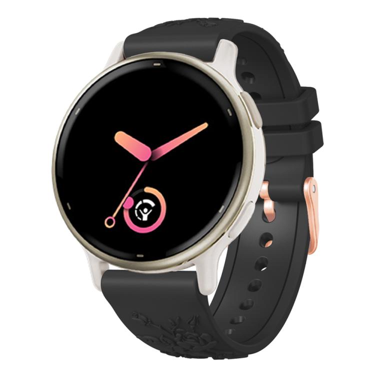 20mm Embossed Rose Gold Buckle Silicone Watch Band(Black)