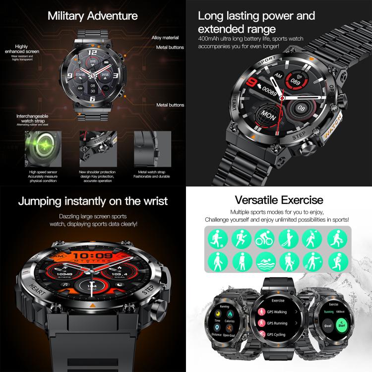 AK61 BT Call Smart Watch, Support Blood Pressure / Heart Rate / Sports Wellness Tracking Fitness Tracker(Black Silicone)