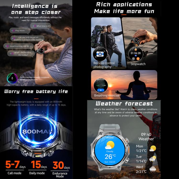 AK82 BT Call Smart Watch, Support Blood Oxygen / Blood Pressure / Heart Rate / Sports Wellness Tracking Fitness Tracker(Silver Steel)