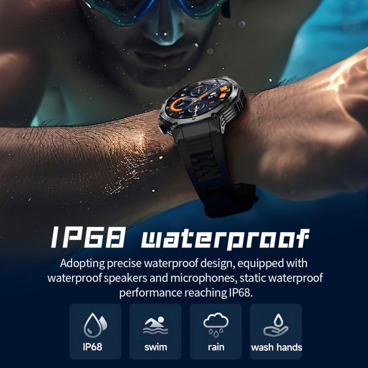 AK82 BT Call Smart Watch, Support Blood Oxygen / Blood Pressure / Heart Rate / Sports Wellness Tracking Fitness Tracker(Space Gray Black Silicone)