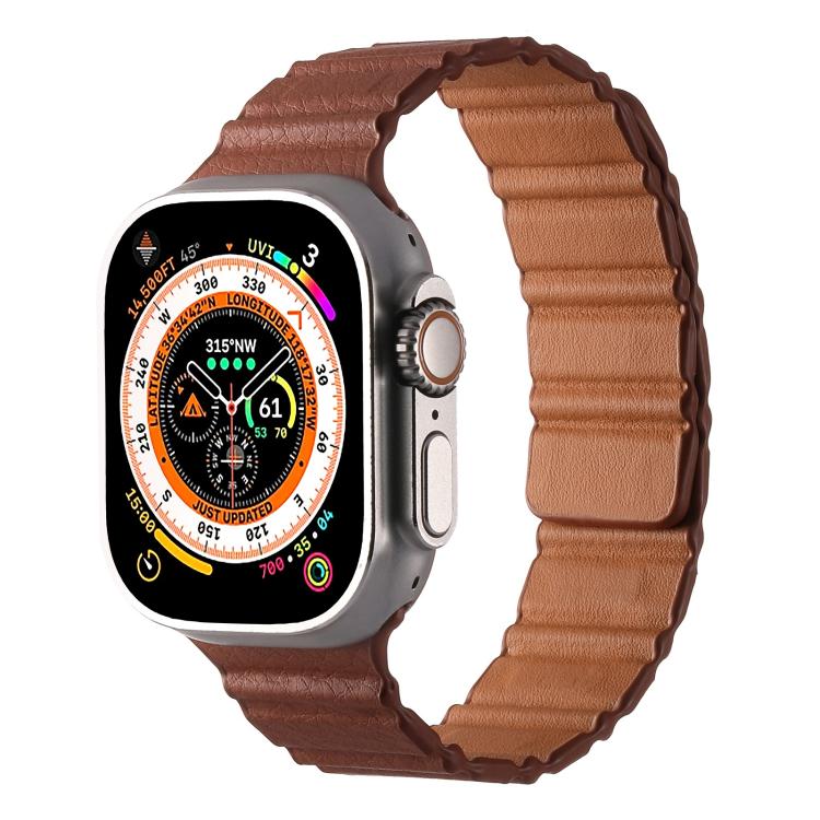 For Apple Watch 42mm / 41mm / 40mm / 38mm Magnetic PU Leather Watch Band(Brown)