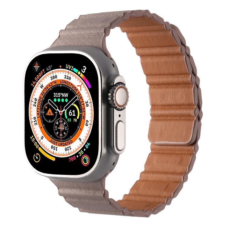 For Apple Watch 42mm / 41mm / 40mm / 38mm Magnetic PU Leather Watch Band(Khaki)