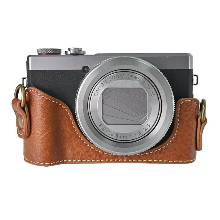 For Canon G7 X Mark III / G7X3 Retro Litchi Texture Leather Full Body Camera Case Bag with Strap(Coffee)