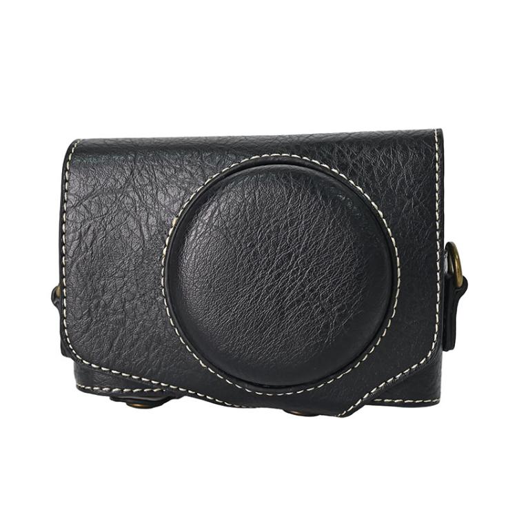 For Canon PowerShot SX740 HS Retro Litchi Texture Leather Full Body Camera Case Bag with Strap(Black)