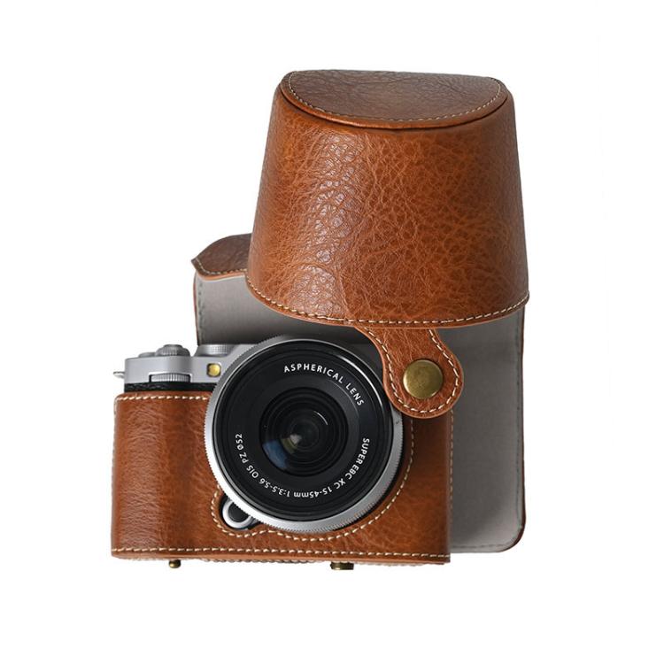 For FUJIFILM X-M5 Retro Litchi Texture Leather Full Body Camera Case Bag with Strap(Coffee) - free shipping - PMC Jewellery - Order now!