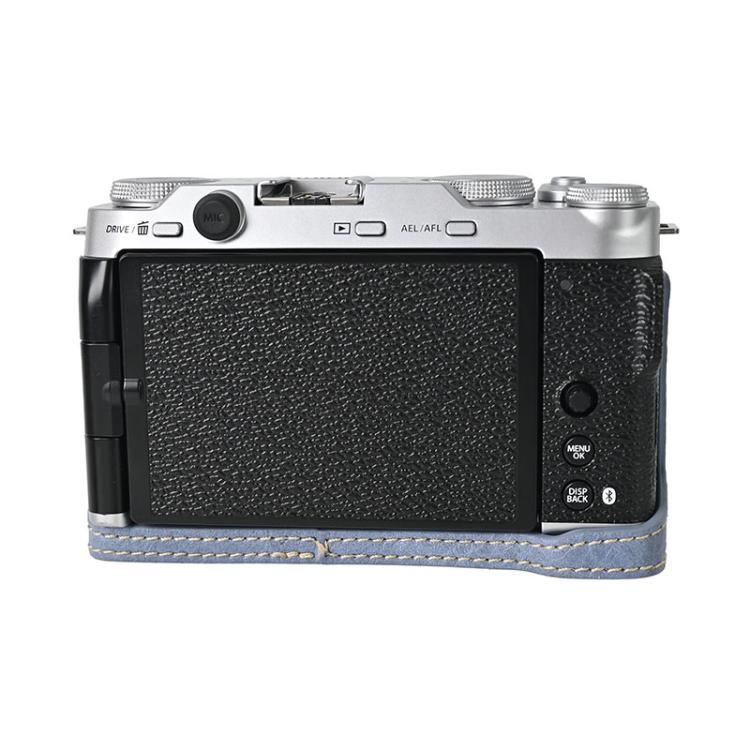 For FUJIFILM X-M5 Litchi Texture PU Leather Camera Half Case Base(Blue)