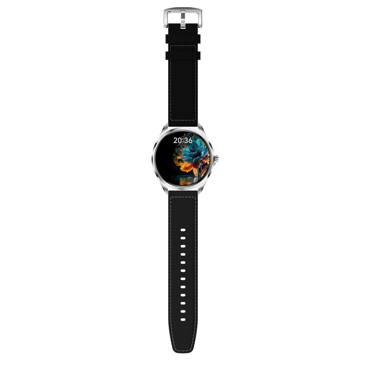 H78 1.43 inch AMOLED Screen Health & Fitness Smart Watch IP67 Water-resistant Support BT Call(Silver Shell Black Leather)