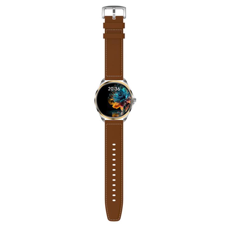 H78 1.43 inch AMOLED Screen Health & Fitness Smart Watch IP67 Water-resistant Support BT Call(Gold Shell Brown Leather)
