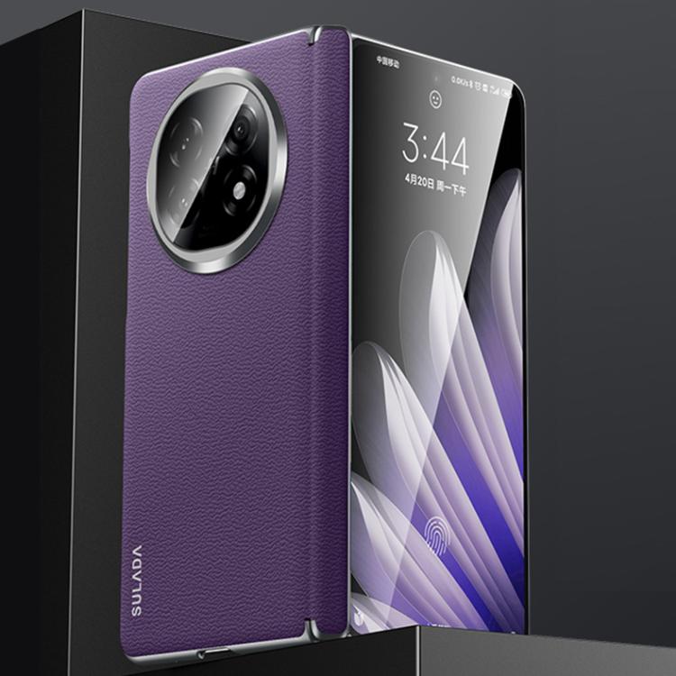 For OPPO Find N5 SULADA Frameless Top Layer Cowhide Leather Hybrid PC Phone Case(Purple)