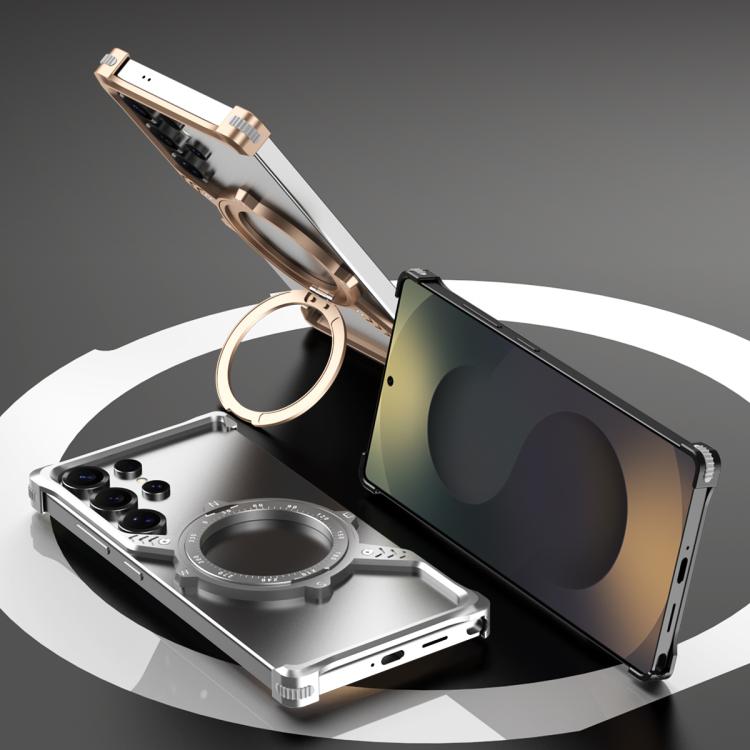 For Samsung Galaxy S23 Ultra 5G S Shaped 360 Holder Airbag Frameless MagSafe Metal Phone Case(Black) - free shipping - PMC TechLife - Order now!