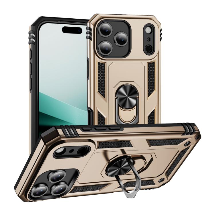 For iPhone 17 Air Shockproof TPU Hybrid PC Phone Case with Holder(Gold)