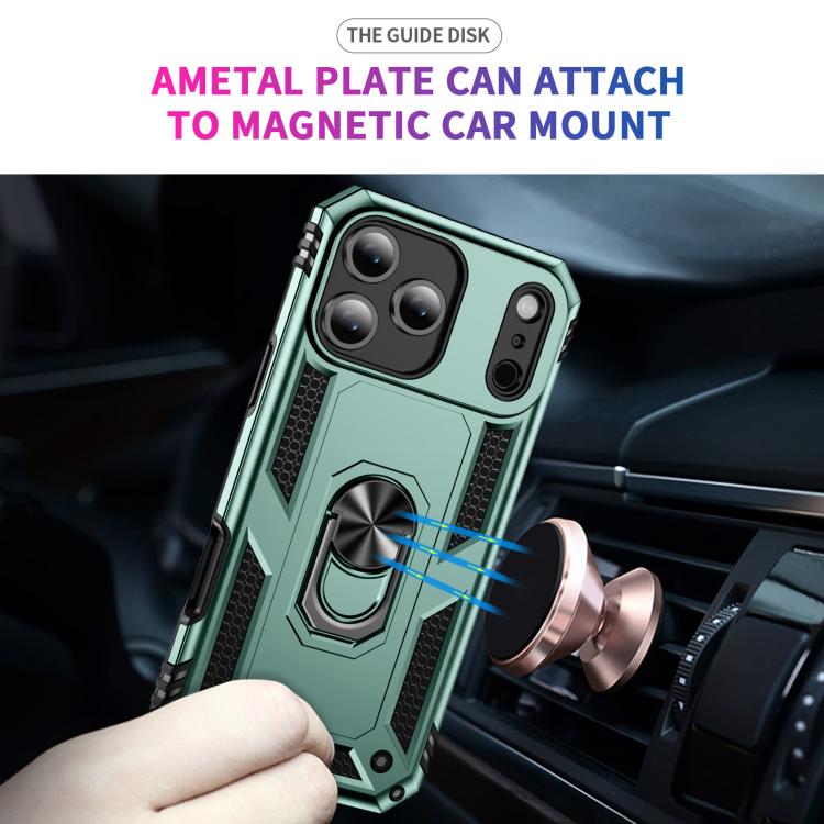 For iPhone 17 Air Shockproof TPU Hybrid PC Phone Case with Holder(Dark Green)