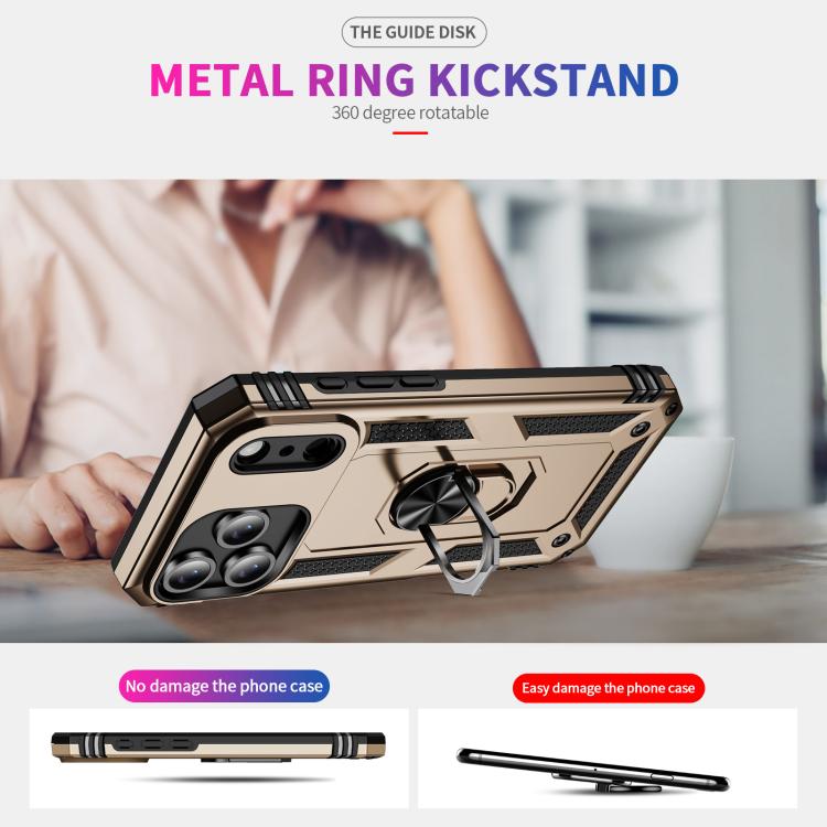 For iPhone 17 Pro Shockproof TPU Hybrid PC Phone Case with Holder(Gold) - free shipping - PMc TechLife - Order now!