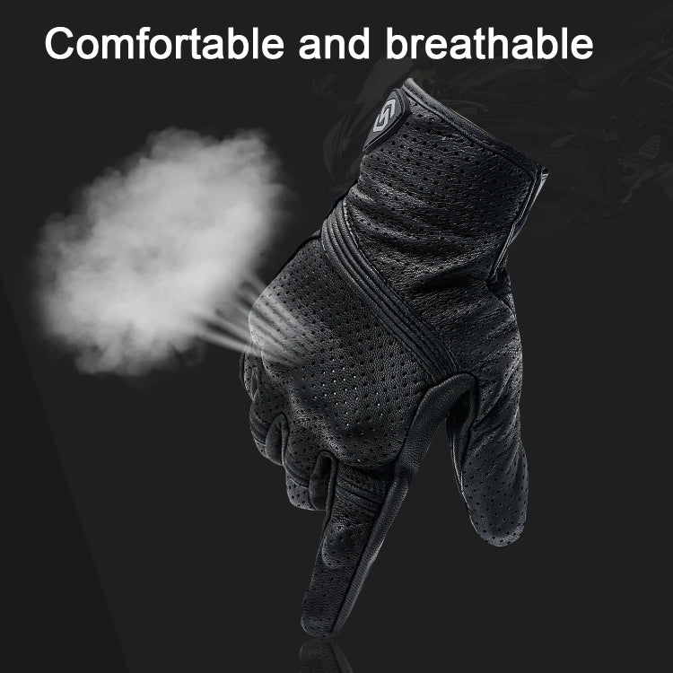 WUPP CS-1049A Outdoor Motorcycle Cycling Breathable Leather Full Finger Gloves with Holes, Size:M(Black) - free shipping - PMC Jewellery - Order now!