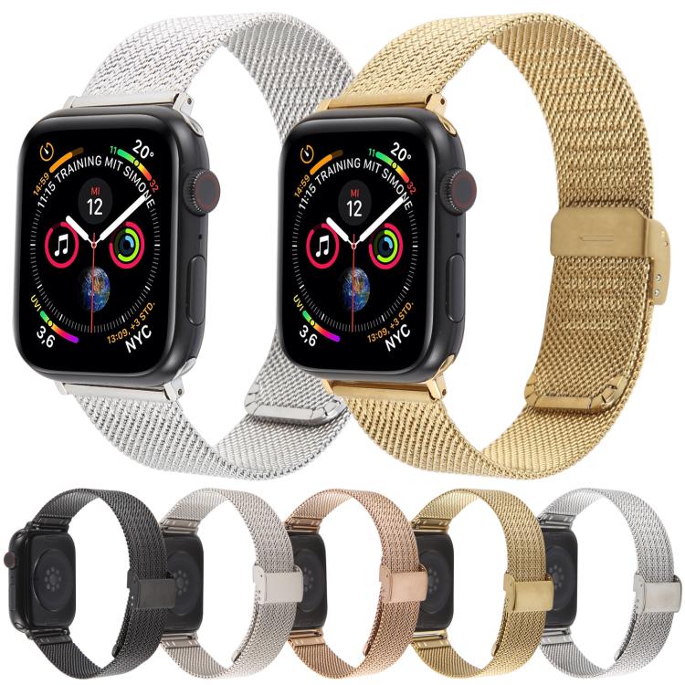 For Apple Watch 42mm / 41mm / 40mm / 38mm Integrated Buckle Embossed Thick Milanese Metal Watch Band(Gold)