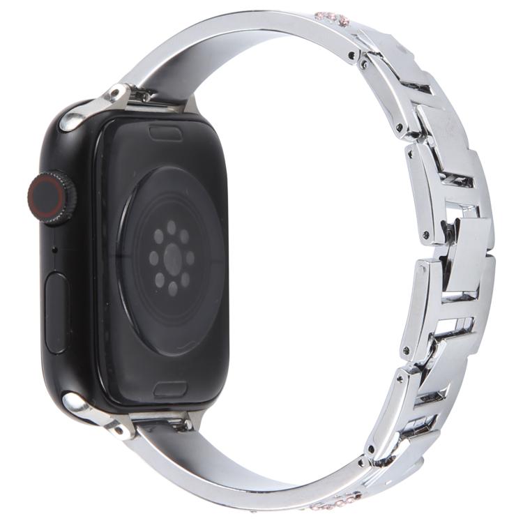 For Apple Watch 46mm / 49mm / 45mm / 44mm Diamond Quick Release Chain Bracelet Metal Watch Band(Silver)