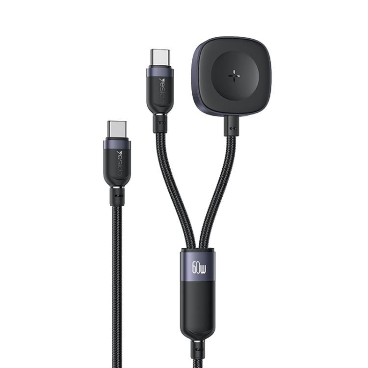 Yesido CA136C 60W USB-C / Type-C to Type-C & iWatch 2 in 1 Charging Cable, Length:1.2m(Black)