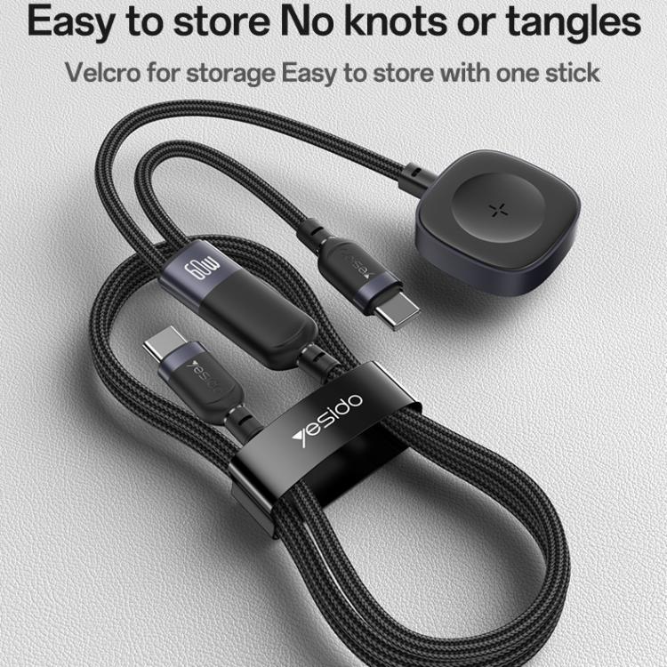 Yesido CA136C 60W USB-C / Type-C to Type-C & iWatch 2 in 1 Charging Cable, Length:1.2m(Black)