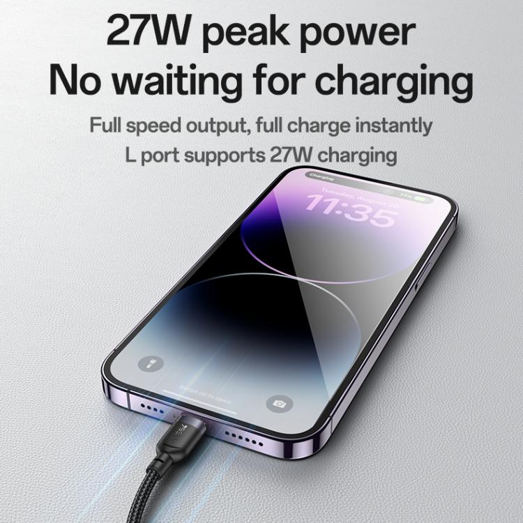 Yesido CA136L 27W USB-C / Type-C to 8 Pin & iWatch 2 in 1 Charging Cable, Length:1.2m(Black)