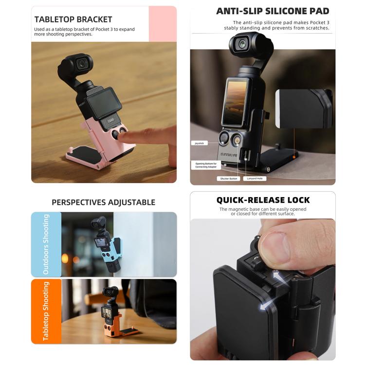 For DJI OSMO Pocket 3 Sunnylife Multifunctional Magnetic Mount Tabletop Base Bracket(Orange) - free shipping - PMC Jewellery - Order now!